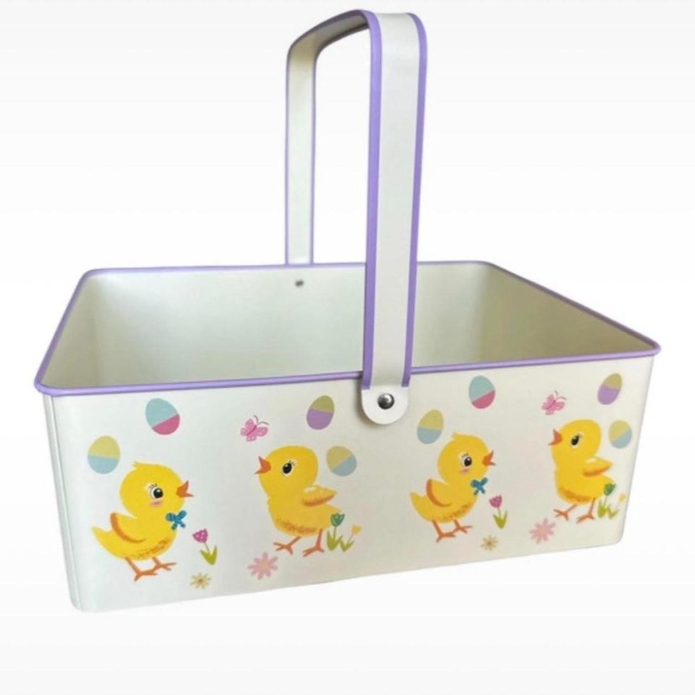 Spritz Target Easter Metal Basket Yellow Chick Purple Trim